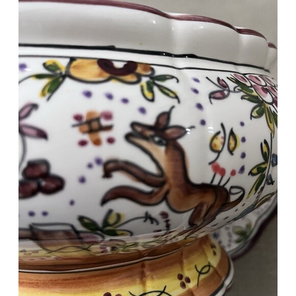 Vtg Holu Ceramic Pottery Portugal Large Tureen Underplate & Ladle Hand Painted - Picture 15 of 16